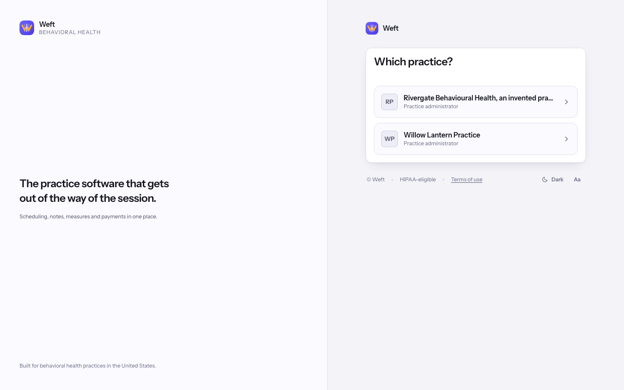 The Which practice? picker with two practice choices.