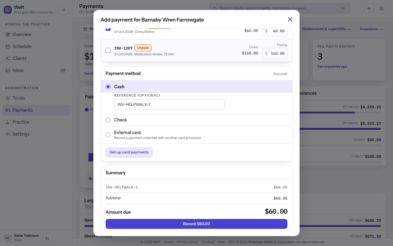 Add payment with its payment method choices.